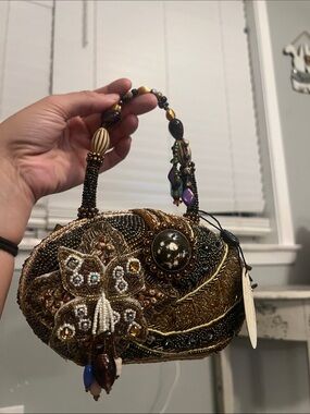 Embellished Beaded Evening Bag in Bronze and Gold